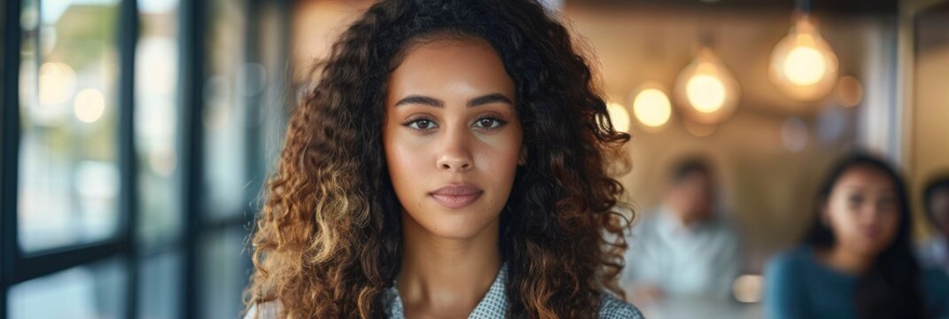 Female professional waiting for interview with diverse colleagues casting judgment