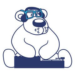 DJ Ice Bear Teddy Nerd Headphone Animal Techno Sound Disco Dance Club Music Lover Party Time Mixing Console Record Player Vinyl Plate Deejay Mixer Love Happy Funny Cute Cool Comic Cartoon Drawing Art