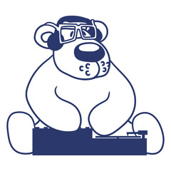 DJ Ice Bear Teddy Nerd Headphone Animal Techno Sound Disco Dance Club Music Lover Party Time Mixing Console Record Player Vinyl Plate Deejay Mixer Love Happy Funny Cute Cool Comic Cartoon Drawing Art