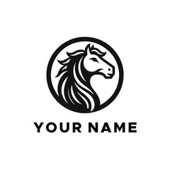 black horse head logo vector in circle