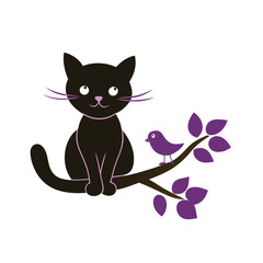 Fototapeta premium Silhouette Cat Sitting on a Branch Vector Illustration.