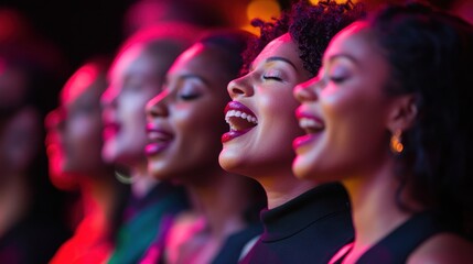 Diverse choir singing harmoniously at a spiritual gathering, symbolizing unity in diversity.