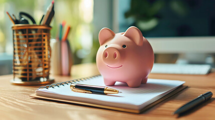 A piggy bank, a small container used for saving and storing money, serving as a tool for saving.