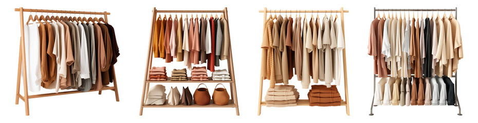 Set of clothing wooden racks. Garment storage organizer cutouts.