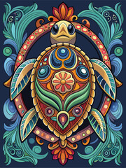 Ornate, Colorful, and Detailed Turtle Illustration