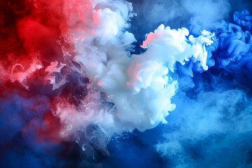 a cloud of blue, white, and red colored smoke, resembling the French flag.