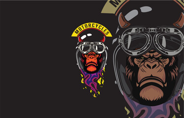 PrintMotorcycle club logo with an animal symbol wearing a motorbike helmet