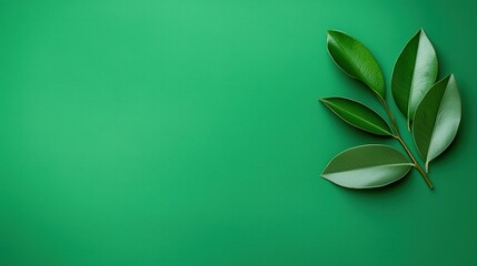 A vibrant green background with a single branch of lush leaves, perfect for nature-inspired designs and backgrounds.