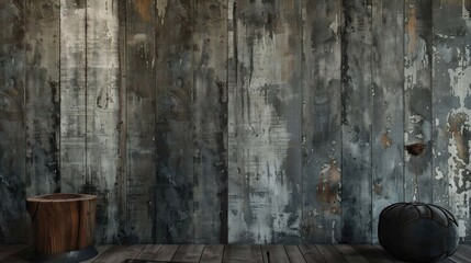 Wall made of cement and aged wood