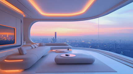 futuristic apartment interior with round, sleek design