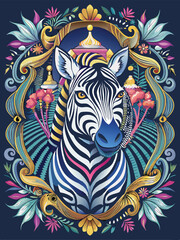 Zebra Head in a Floral Ornate Frame