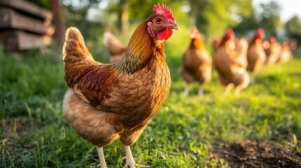 Closeup of healthy chickens in a clean environment, highlighting animal welfare