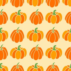 Repeating pattern with orange pumpkins on a beige background