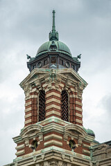 New York, NY, USA - August 4, 2023: One of Ellis Island National Museum of Immigration corner...