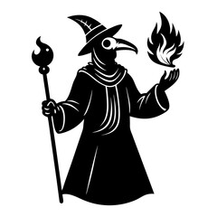 An ex libris of a plague doctor holding a wand of fire vector