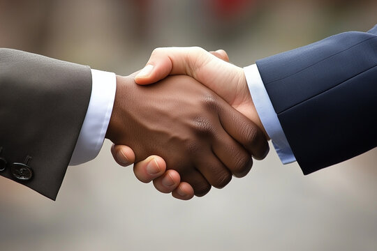 two businessmen shaking hands after settling a business matter generative ai