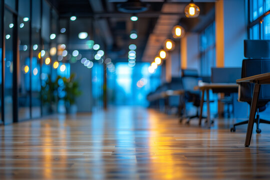 Office background with bokeh, blur, in blue color theme generative ai