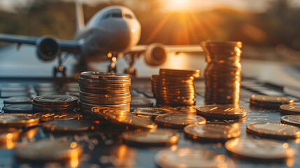 airplane and coins
