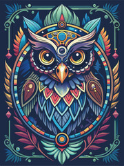 Fototapeta premium Colorful Abstract Owl with Ornate Feathers and Geometric Patterns