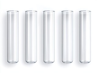 Glass test tubes, white background, flat design illustration, copy space for text, high-resolution photo, realistic photo