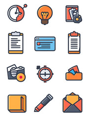 Colorful Icons for Time, Ideas, Documents, Website, Files, Target, and Messaging.., generative ai image