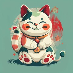 Lucky cat flat design side view charm theme water color Splitcomplementary color scheme