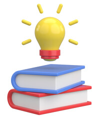 Light Bulb on the Book. Good ides. 3D Illustration.