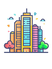 Fototapeta premium Colorful Cartoon Cityscape with Buildings and Trees.., generative ai image