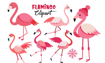 Flamingo Winter Dancing Clipart Collection