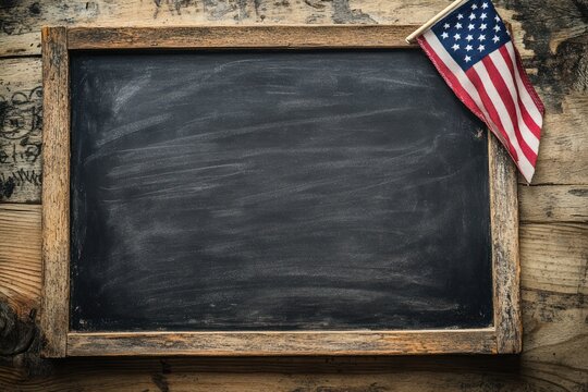 Wooden Framed Chalkboard with American Flag