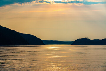 Tadoussac, Canada - July 28 2024: Stunning sunset sight in Saguenay fjord 