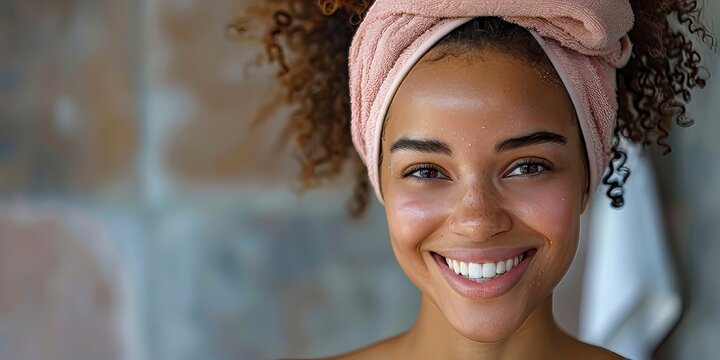 Healthy woman smiling after skin care at home, Generative AI - Powered by Adobe