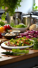 Bustling Home Kitchen: A Symphony of Fresh Food, Cookware and Culinary Passion