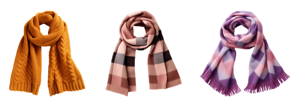 Set of checkered pattern scarfs. Isolated on a transparent background.
