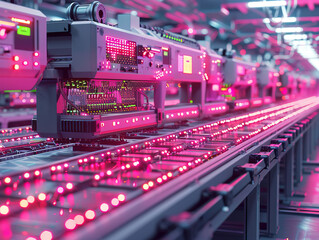 Close-up electronic circuit board. technology style concept. Contemporary Super Computer Processor. Industrial Robotic Manipulator End Effector Holding CPU Chip