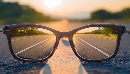 Glasses on the ground on the road