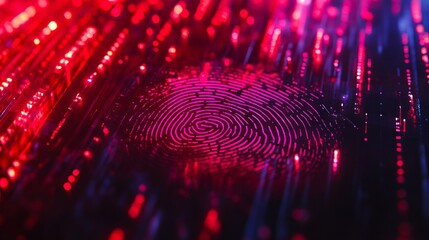 A close up of a red fingerprint on a black background
