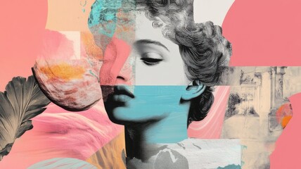 Contemporary digital collage art. Retro lady. Fashion, vintage shop concept.