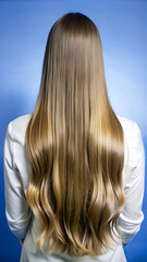 Naklejka premium Long Wavy Blonde Hair, Back View of Female with Healthy Shiny Locks