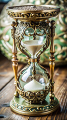 Ornate Vintage Hourglass with Brass Details, Symbolizing the Passage of Time