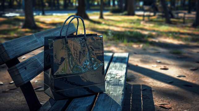 Forgotten Errands: Abandoned Shopping Bag on Park Bench