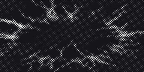 Halftone dots lightning explosion pop art comic background. Vector Illustration