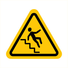 Warning slippery staircase sign on yellow triangle board. Person injury slipping on wet floor. Attention. Danger zone. Caution don&rsquo;t fall from slippery stairs. Vector illustration EPS 10.