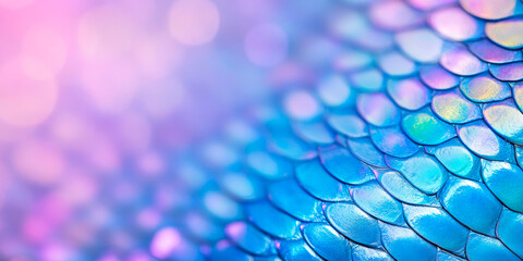 Naklejka premium Close-up of iridescent blue and purple scales, concept of marine life, perfect for marine-themed businesses, nature documentaries, or environmental campaigns, promoting ocean conservation