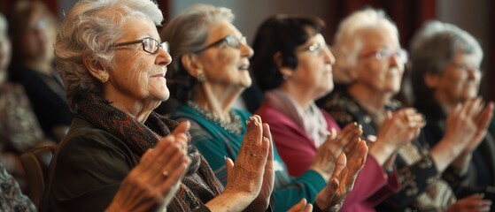Fototapeta premium Group of elderly women clapping, celebrating together.
