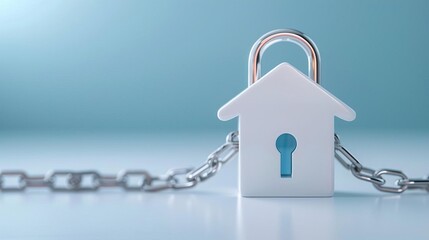 White house-shaped padlock with chain, security concept