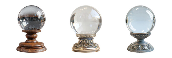 Mystical Crystal Balls on Stands Isolated on Transparent Background