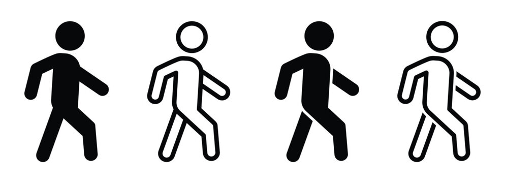Person walking vector icons. People walking flat and filled vector signs
