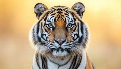 Fototapeta premium A highly detailed close up of a majestic tigers face gazing directly at the camera lens