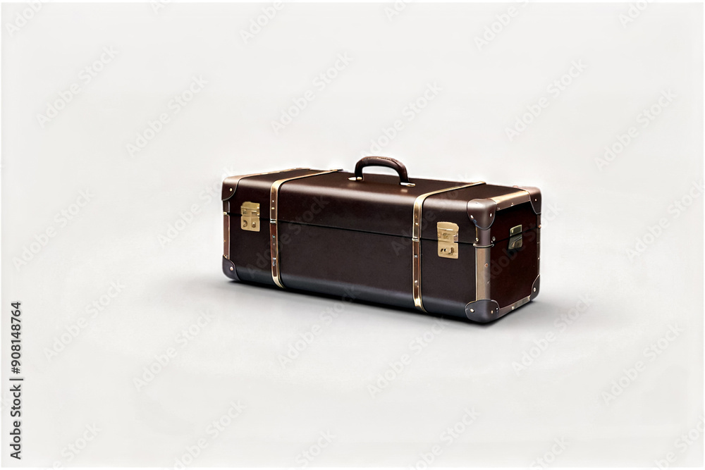 Wall mural antique vintage suitcases at empty white isolated background. two old decorative retro suitcase isol